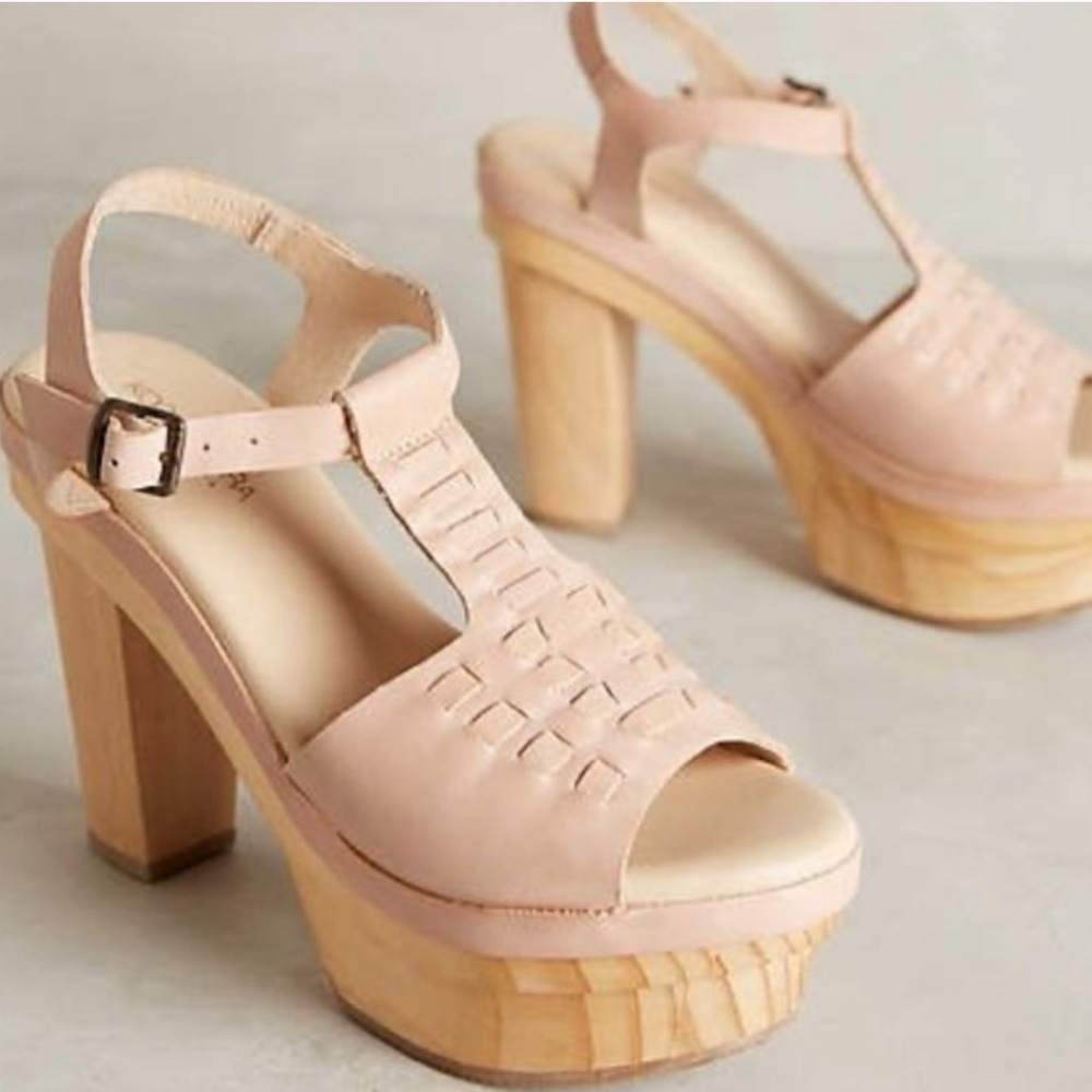 UGG Australia KOOLABURRA Willa Woven Leather Wooden Platform Clog Sandals Pink 8